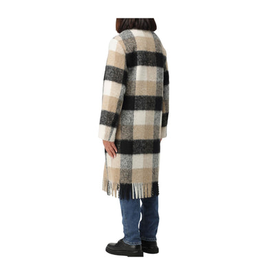 Cappotto Donna in misto lana a quadri con frange