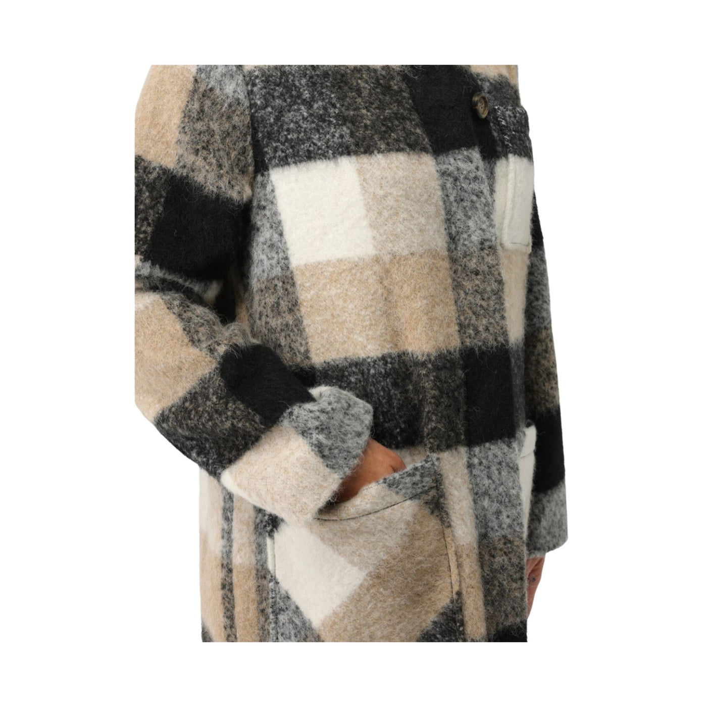 Cappotto Donna in misto lana a quadri con frange