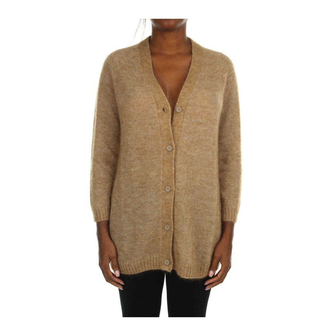 Cardigan Donna in misto lana con scollo a V e bordi a costine