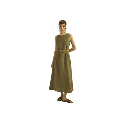 Abito Daisy da Donna in lino verde militare modella frontale