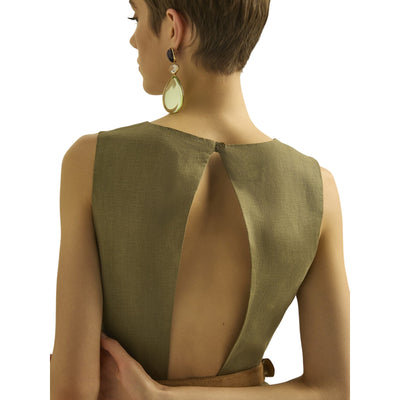 Abito Daisy da Donna in lino verde militare dettaglio
