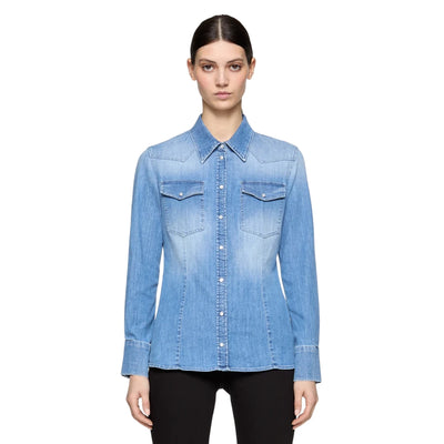 Camicia Slim da Donna in denim stretch modella frontale