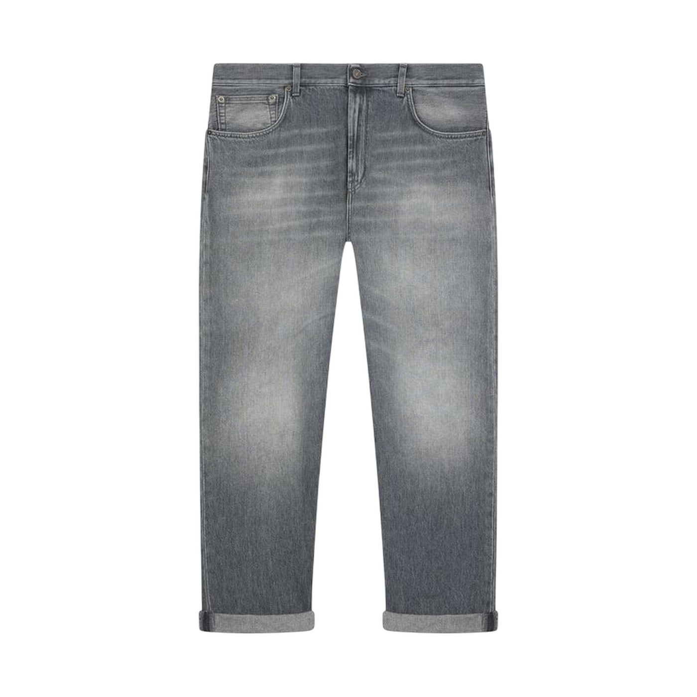 Jeans Uomo in denim grigio con risvolto