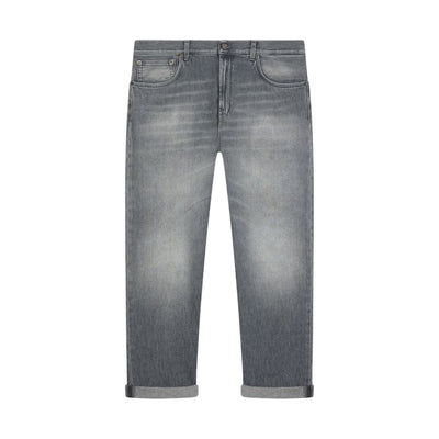 Jeans Uomo in denim grigio con risvolto