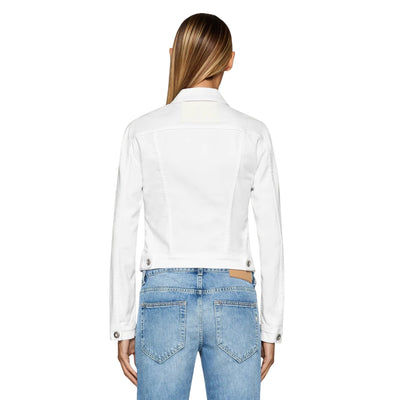 Giubbino Donna slim in bull stretch bianco modella retro
