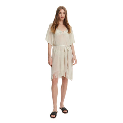 Acquista subito il Copricostume Donna, in tessuto morbido metallizzato, maniche a tre quarti, e cintura in vita e frange sul fondo , firmato MaxMara su Old England: vieni a scoprire tutta la collezione sul nostro sito.