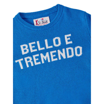 Maglione Bambino Douglas con jacquard "Bello e Tremendo" dettaglio 