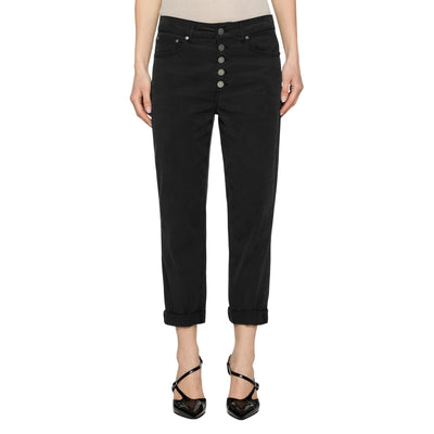 Pantaloni Donna Koons loose Nero con bottoni gioiello modella frontale