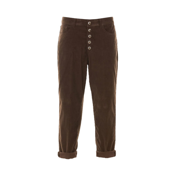 Pantalone Donna in velluto Marrone, con cinque bottoni 