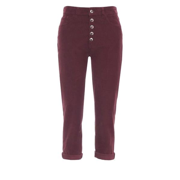 Pantalone Donna in velluto Bordeaux, con cinque bottoni 