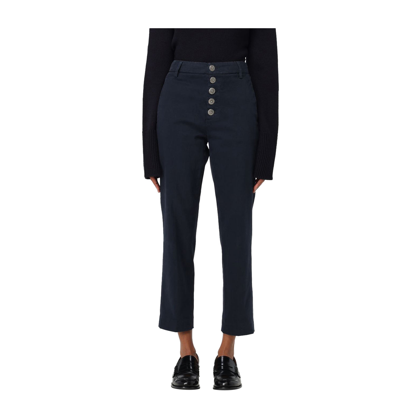 Pantalone Donna Blu, modello Nima, con cinque bottoni frontali