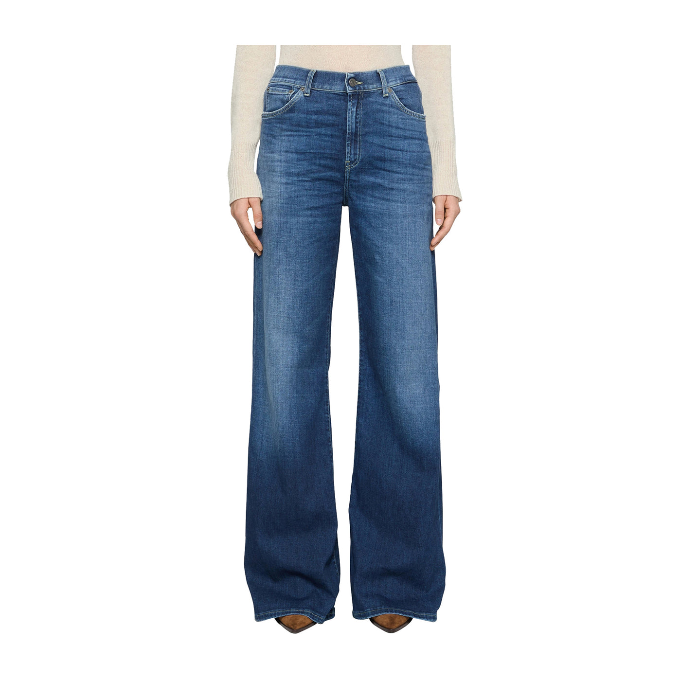 Jeans Donna a gamba larga in denim misto cotone