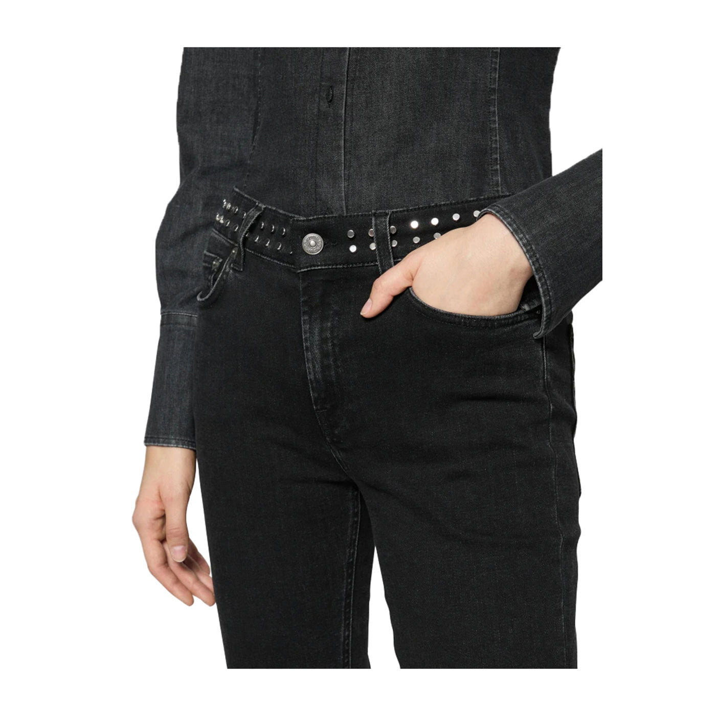 Jeans Donna Newlola bootcut Nero con borchiette dettaglio