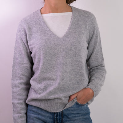 Maglia Donna in cashmere grigio con scollo a V