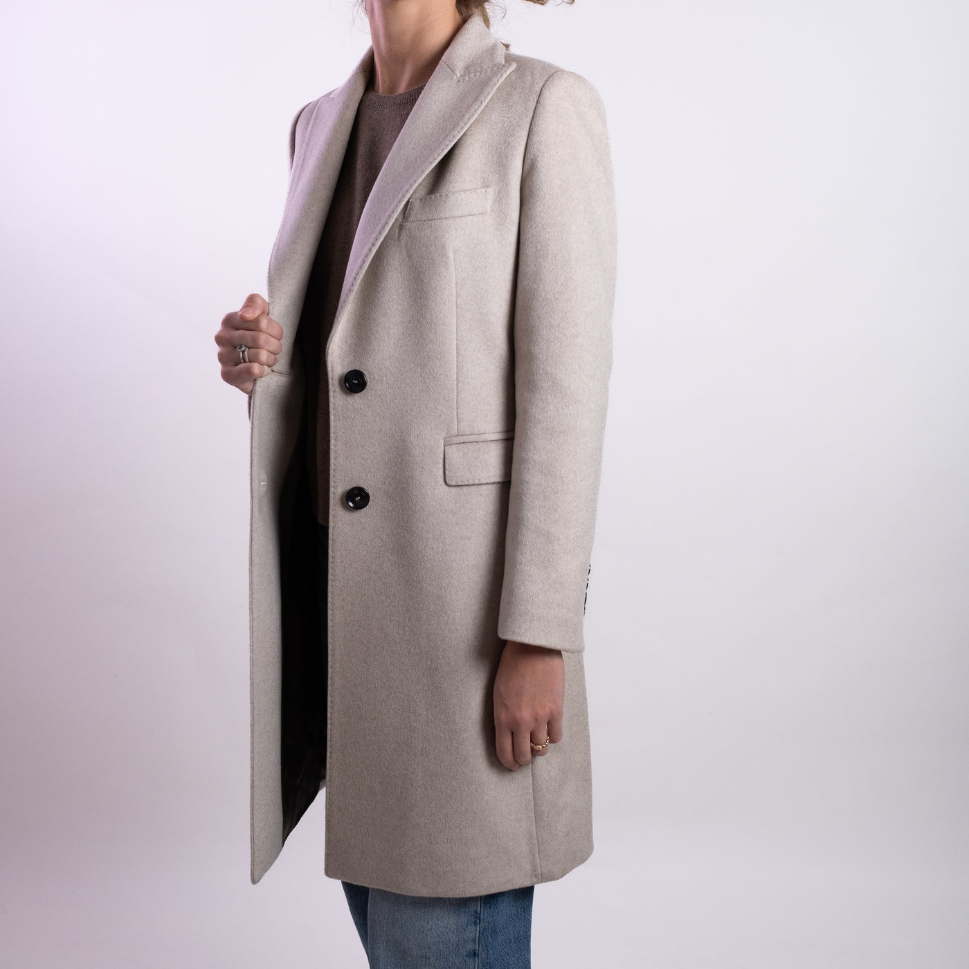 Cappotto Donna Beige con chiusura monopetto laterale