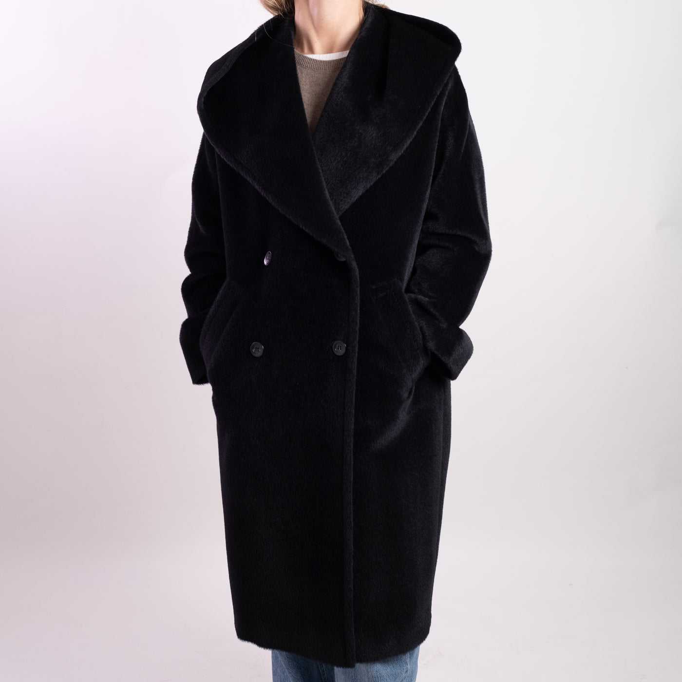 Cappotto lungo Donna in lana nera
