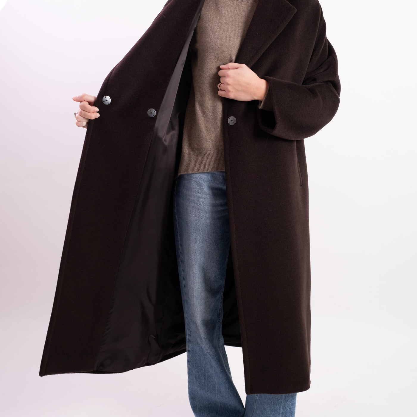 Cappotto Donna lungo marrone con cinta in vita