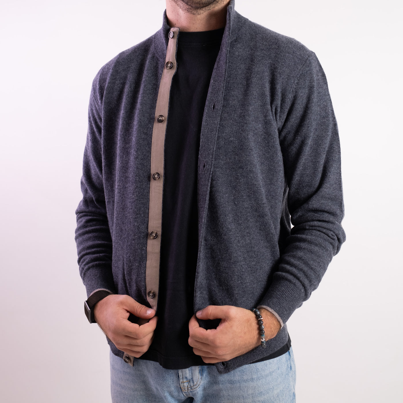 Cardigan Uomo Grigio scuro toppe sui gomiti