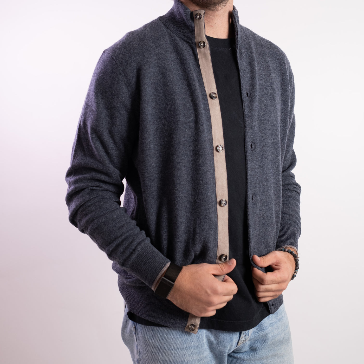 Cardigan Uomo Grigio scuro toppe sui gomiti