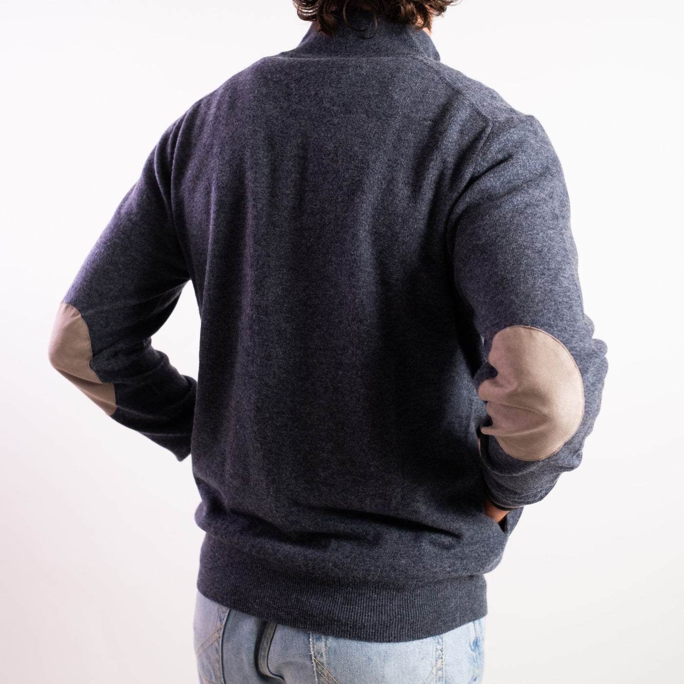 Cardigan Uomo Grigio scuro toppe sui gomiti retro