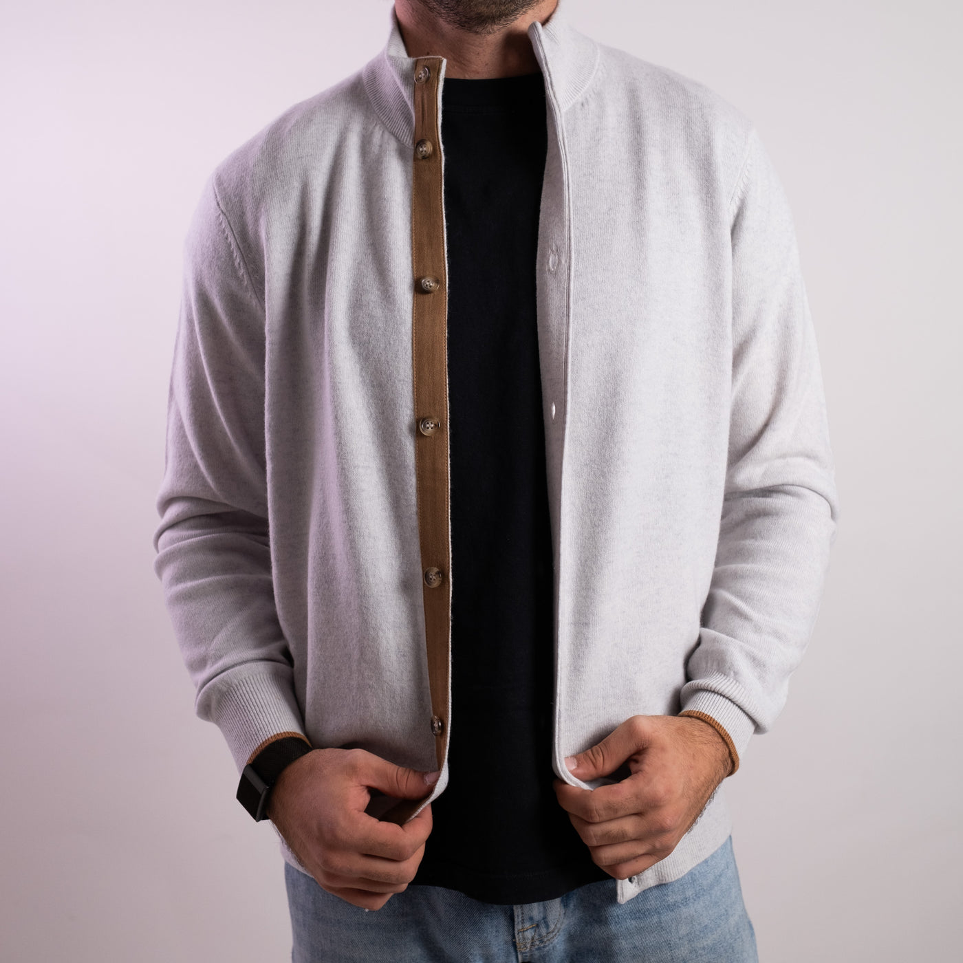 Cardigan Uomo Grigio chiaro con bottoni e toppe