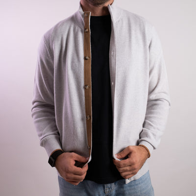 Cardigan Uomo Grigio chiaro con bottoni e toppe