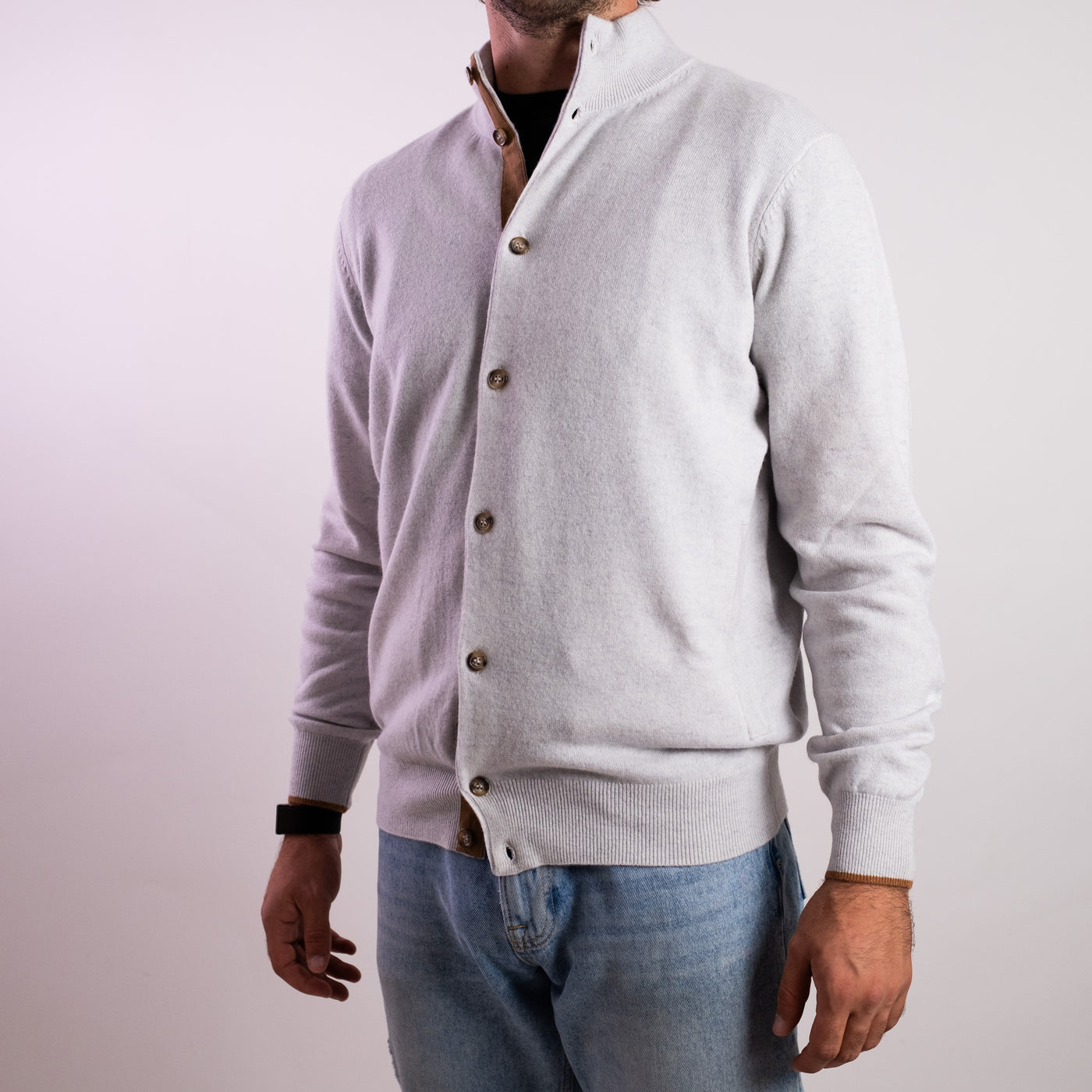 Cardigan Uomo Grigio chiaro con bottoni e toppe