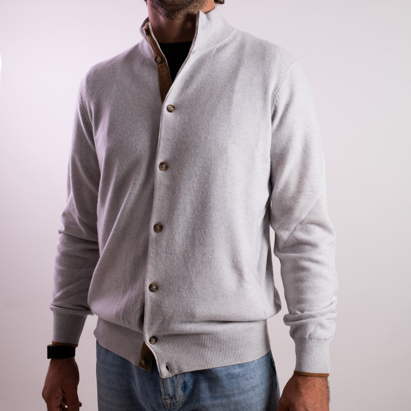 Cardigan Uomo Grigio chiaro con bottoni e toppe