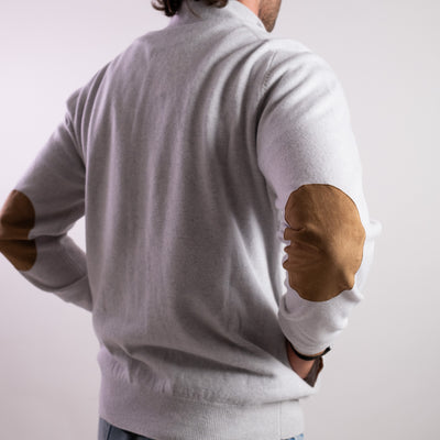 Cardigan Uomo Grigio chiaro con bottoni e toppe retro