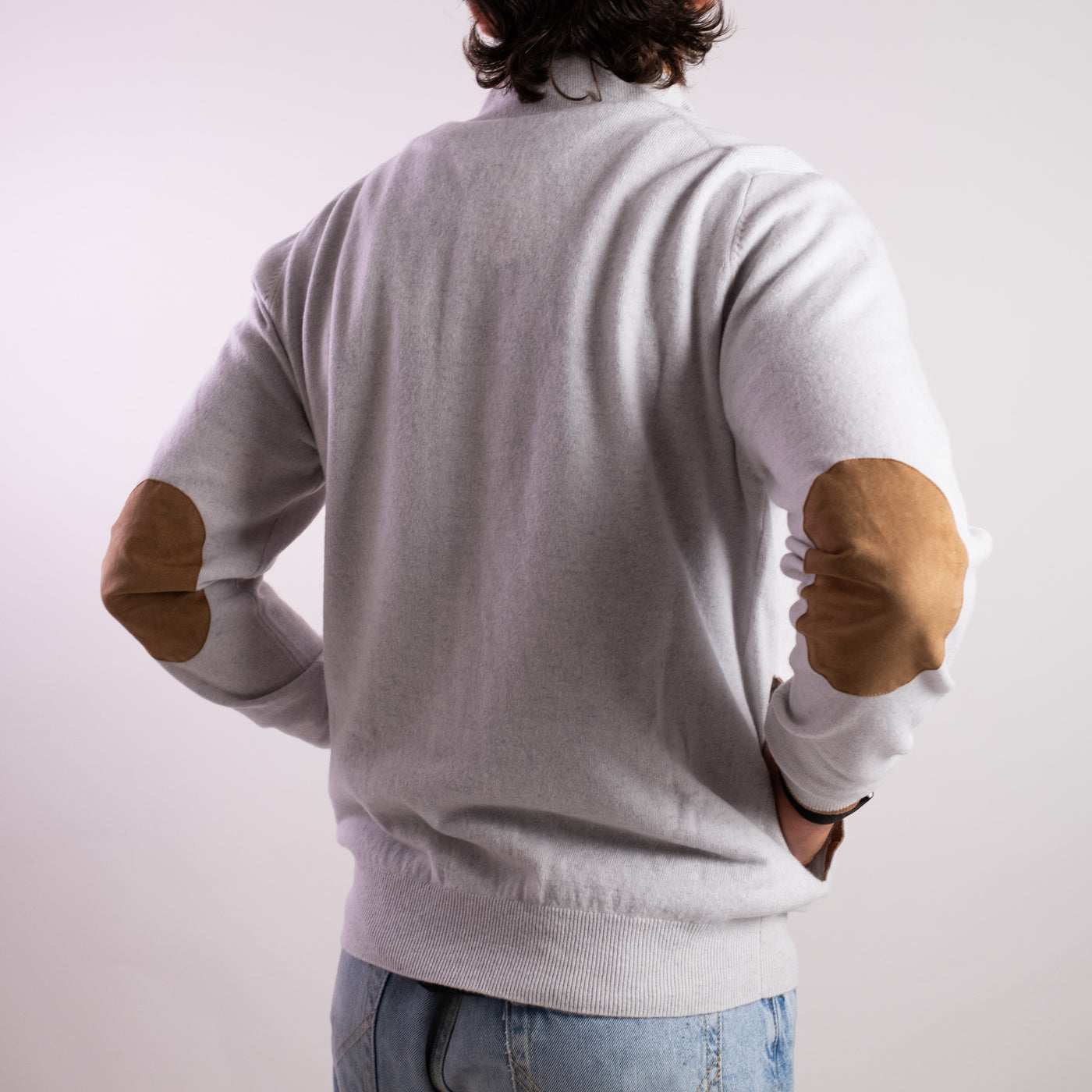 Cardigan Uomo Grigio chiaro con bottoni e toppe retro