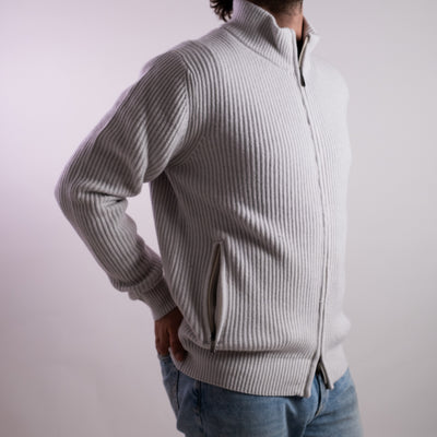 Cardigan Uomo a coste con zip avorio