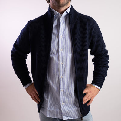 Cardigan Uomo a coste con zip navy