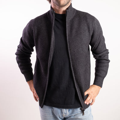 Cardigan Uomo a coste con zip grigio scuro