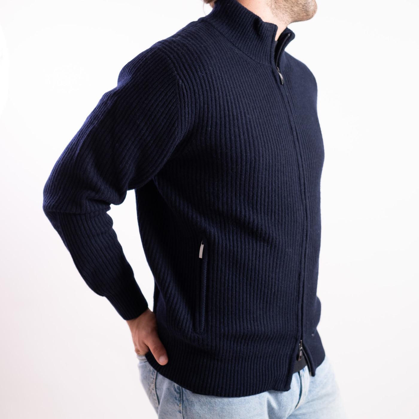 Cardigan Uomo a coste con zip navy
