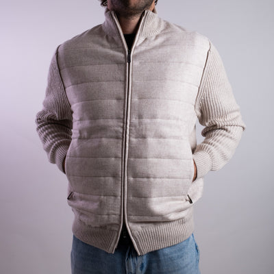 Cardigan Uomo imbottito davanti con zip beige