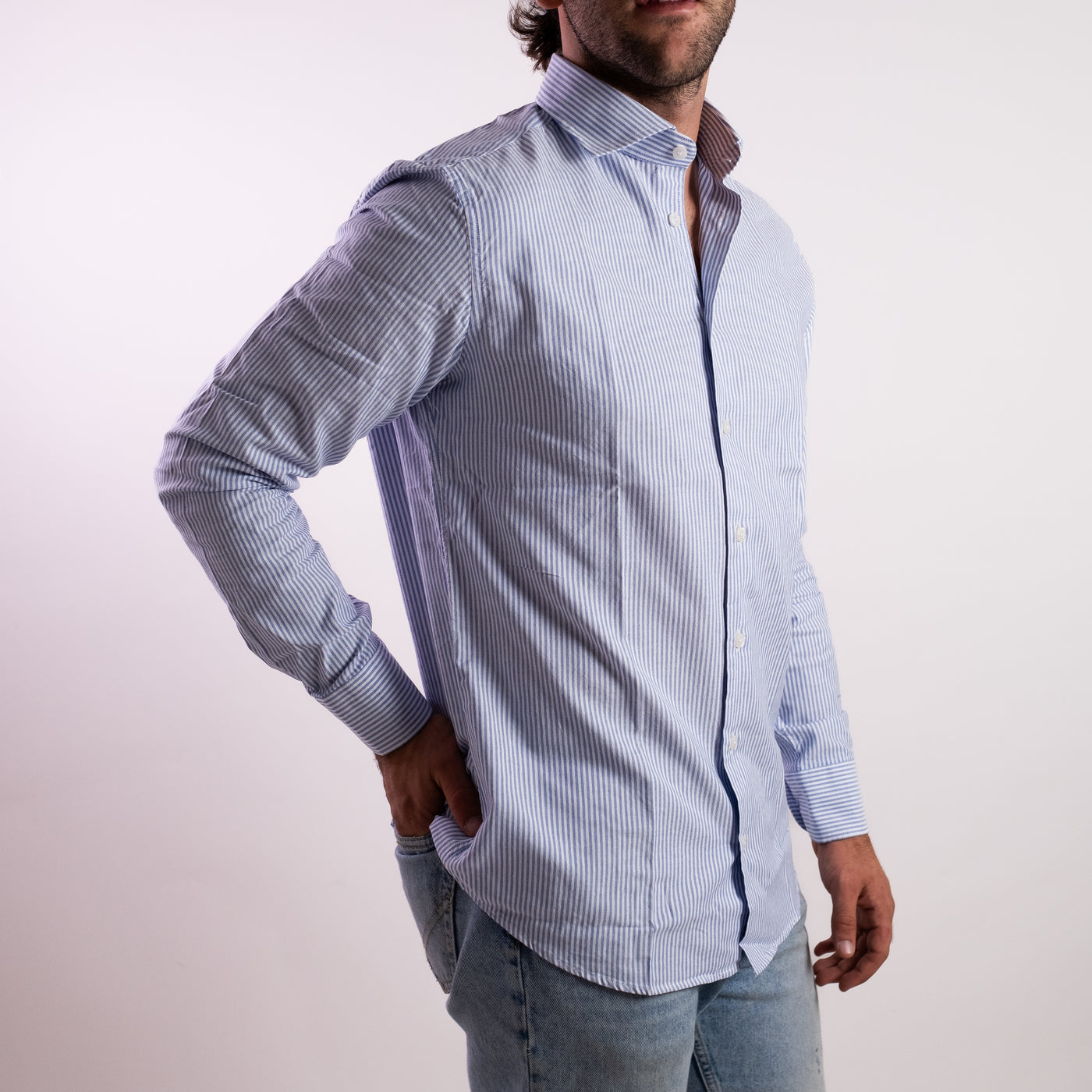 Camicia Uomo a righe celeste/bianco