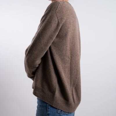 Maglia girocollo Donna in cashmere marrone laterale