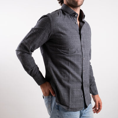 Camicia grigia Uomo a quadri ampi modello laterale