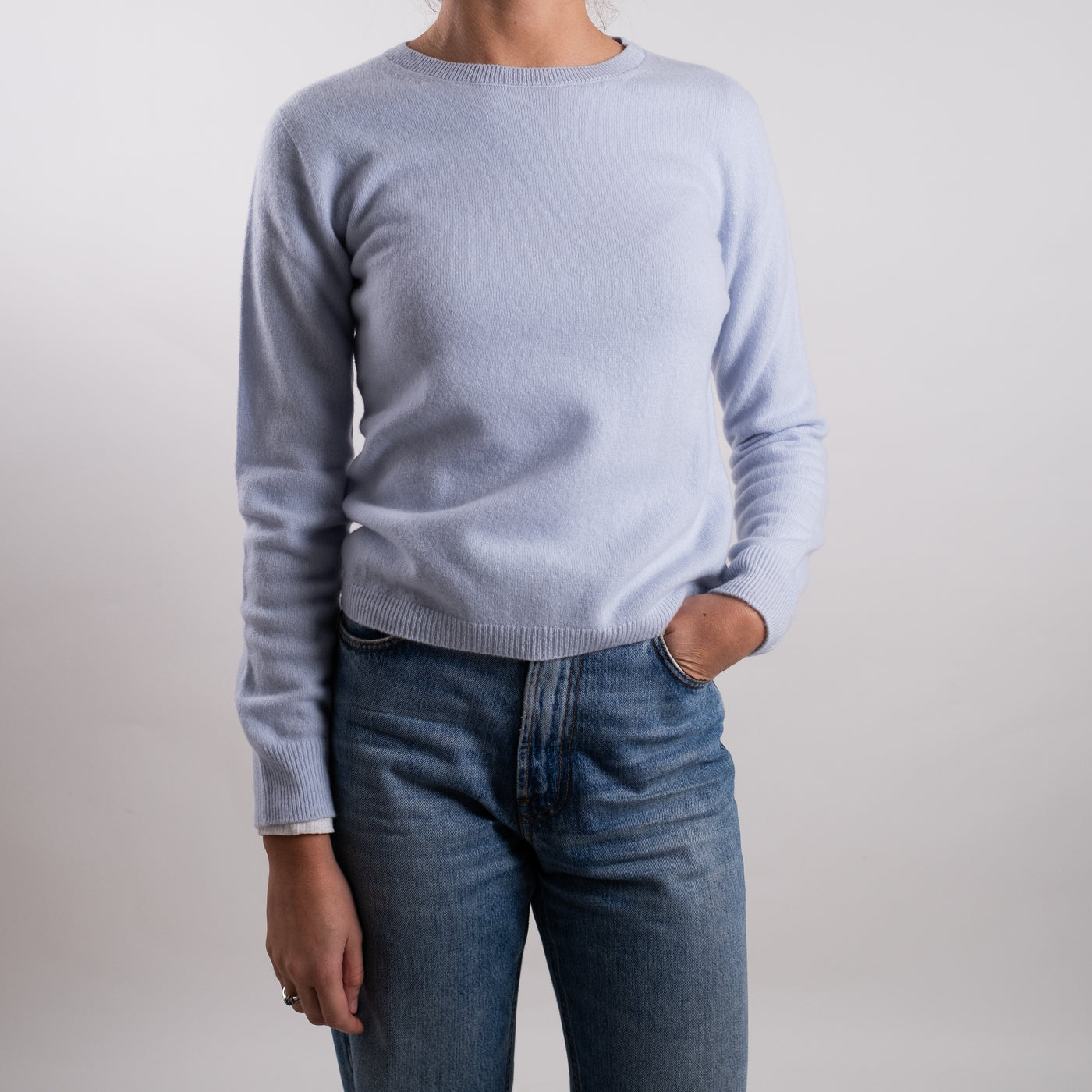 Maglia Donna celeste dettagli a coste