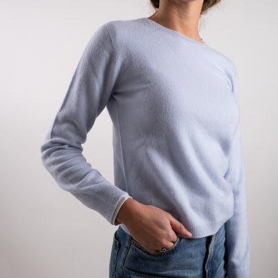 Maglia Donna celeste dettagli a coste