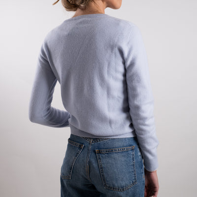 Maglia Donna celeste dettagli a coste