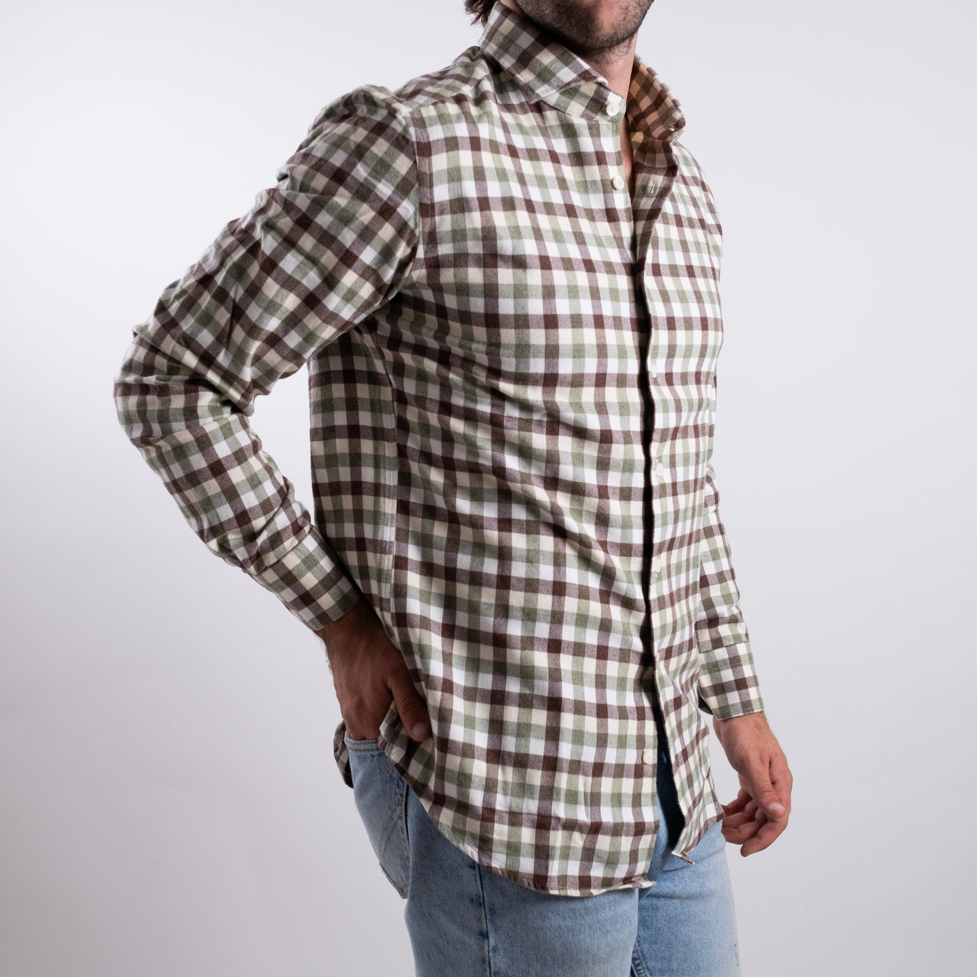 Camicia Uomo con fantasia a quadri all over laterale