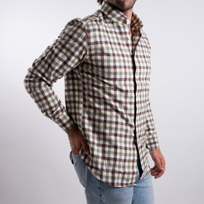 Camicia Uomo con fantasia a quadri all over laterale