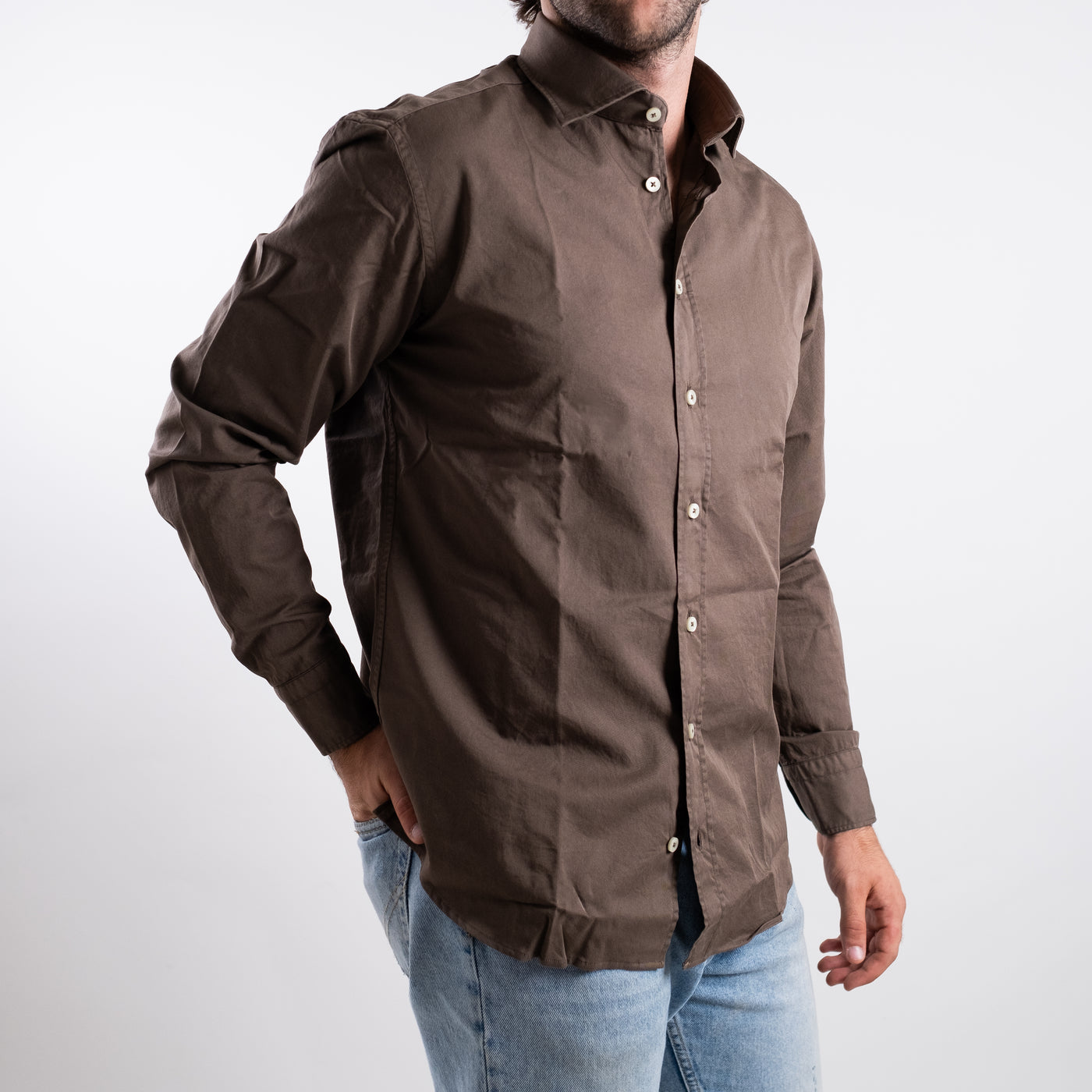 Camicia Uomo in tinta unita marrone