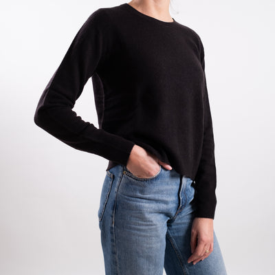 Maglia girocollo Donna in cashmere marrone scuro