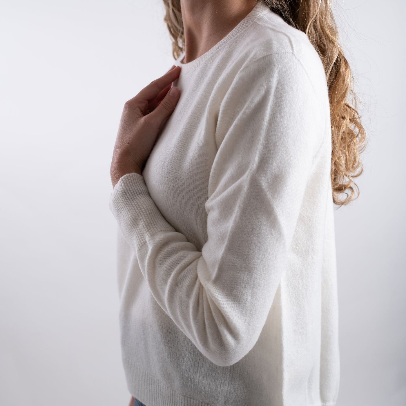 Maglia girocollo Donna in cashmere bianco
