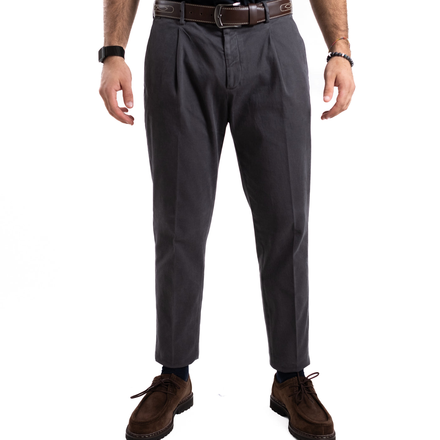 Pantalone Tiberio Uomo con piega grigio modello frontale