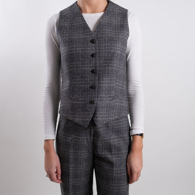 Gilet Donna con bottoni a quadri grigio