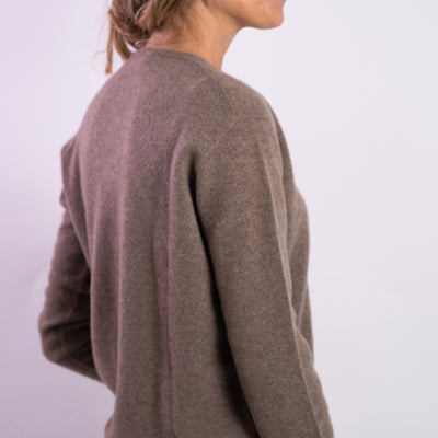 Maglia Donna in cashmere marrone con scollo a V retro