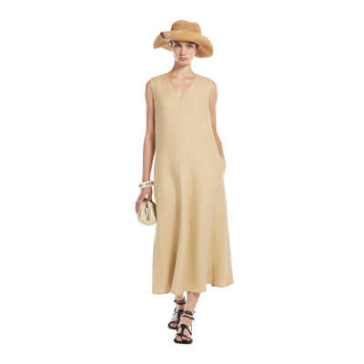 Abito Lungo Svasato da Donna Beige modella frontale
